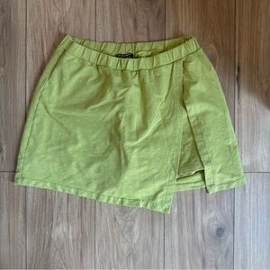 Known Supply Skort Women Sz XL Green Chartreuse Cotton Wrap Front Elastic Waist